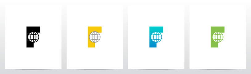 Globe On Letter Initial Logo Design F