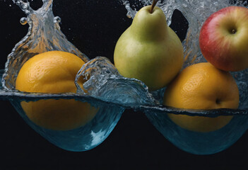 Juicy Fruit Splashing Into Water