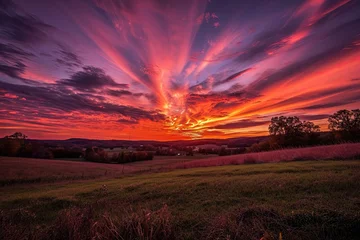 Zelfklevend Fotobehang Fiery Autumn Sunset Over A Rural Landscape © SaroStock