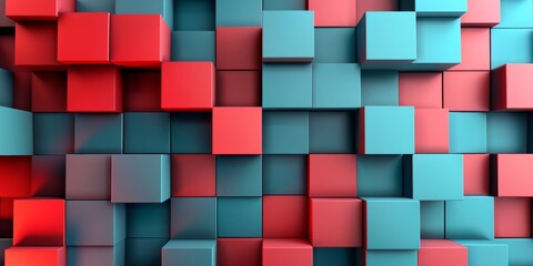 A colorful wall made of red and blue cubes - stock background.