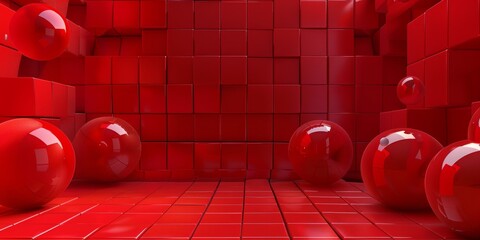 A red room with red blocks and red balls - stock background.