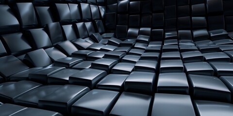 Obraz premium A black and white image of a room with many black squares - stock background.
