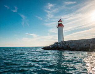 lighthouse from a boat at sea