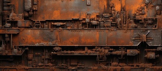 A detailed shot of a weathered metal wall covered in rust, showcasing the beautiful deterioration of the buildings exterior