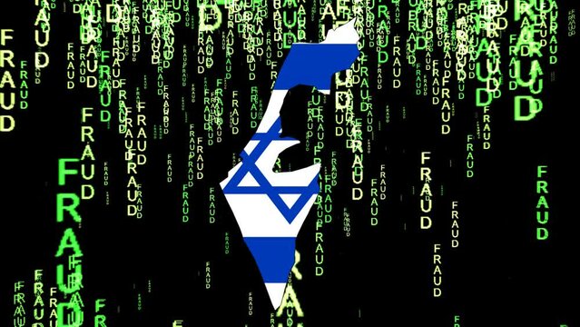 Digital Representation of  Israel map Flag Overlaid With Fraud Text
