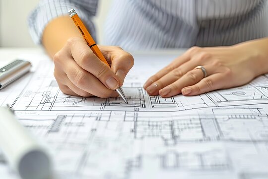 Architect Drawing Plans For A Modern Building