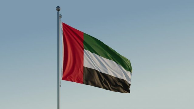 United Arab Emirates UAE Flag: Cinematic Loopable Motion with Blue Sky in 4K Pro