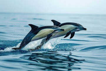 Pair Of Dolphins Leaping Gracefully In The Ocean