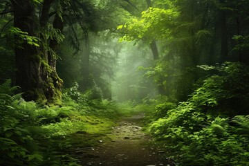 Obraz premium Pathway Through A Dense, Enchanted Forest