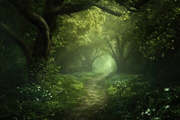 Pathway Through A Dense, Enchanted Forest