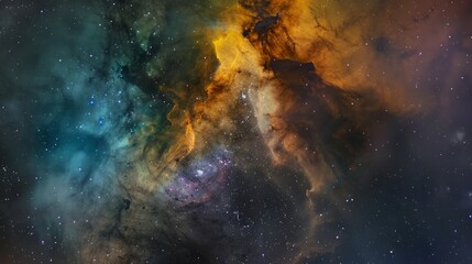 An abstract photo of colorful nebulae and galaxies captured through a telescope,