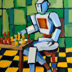 Strategic Minds: Robots Playing Chess - Acrylic Painting