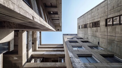 Modern Neo-Brutalist office tower with imposing concrete facade and efficient layouts