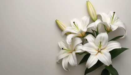 Fototapeta na wymiar White background with funeral lily flower providing substantial area for text placement