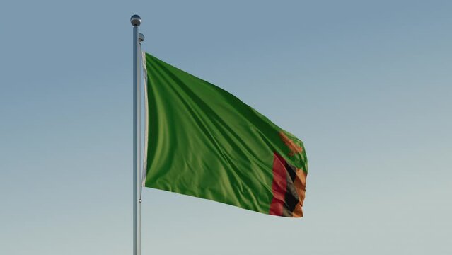 Zambia Lusaka Flag loop looping Cinematic Realistic Waving Motion Blue Sky