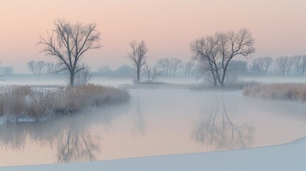 Tranquil winter sunrise background providing serene and peaceful views for a calm morning ambiance