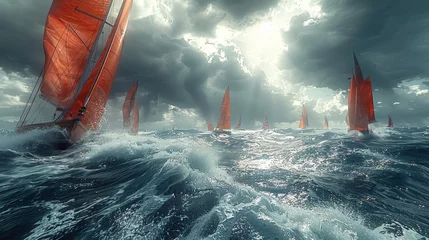 Deurstickers Beautiful view of a racing sailboat in the ocean © FrankBoston