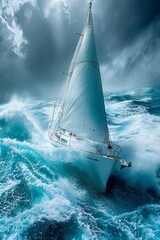 Beautiful view of a racing sailboat in the ocean