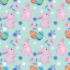 Happy Easter egg concept. Bunny with Easter egg seamless pattern for fabric textile wallpaper gift wrapping paper.