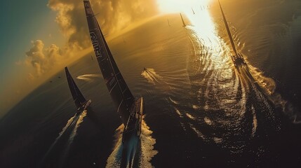 Beautiful view of a racing sailboat in the ocean - obrazy, fototapety, plakaty