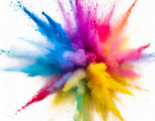 Colorful rainbow Holi paint color powder explosion isolated white wide panorama background