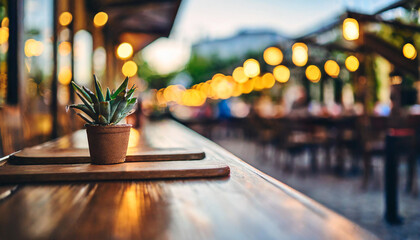 street bar or outdoor restaurant cafe terrace evening bokeh background generative ai - obrazy, fototapety, plakaty