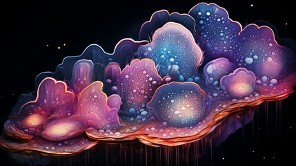 Mystical Bioluminescent Fungi on Cosmic Geode Ridge