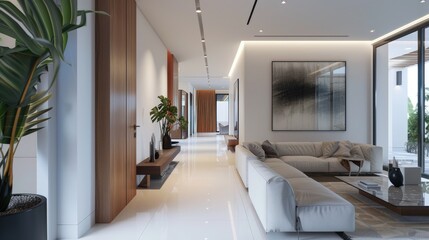 Fototapeta premium Modern style house in front of the living room has a white wall.