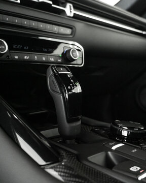 Toyota Supra MK.5 center console view, gear selector focused shot - High Resolution Image