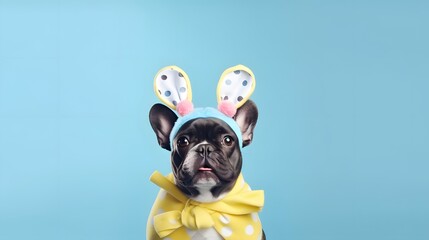 Banner with dog dressed in Easter bunny ears