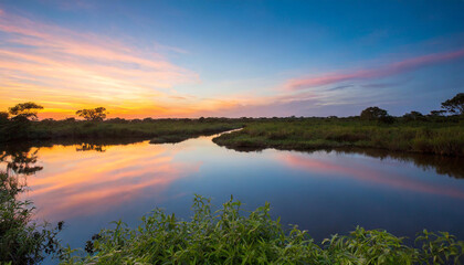 Fototapeta na wymiar Sunset in the Pantanal, Mato Grosso do Sul, Brazil