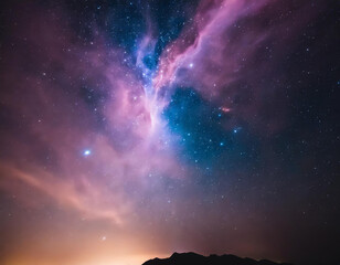Vibrant Purple and Blue Space Nebula with Glowing Stars and Cosmic Dust - obrazy, fototapety, plakaty