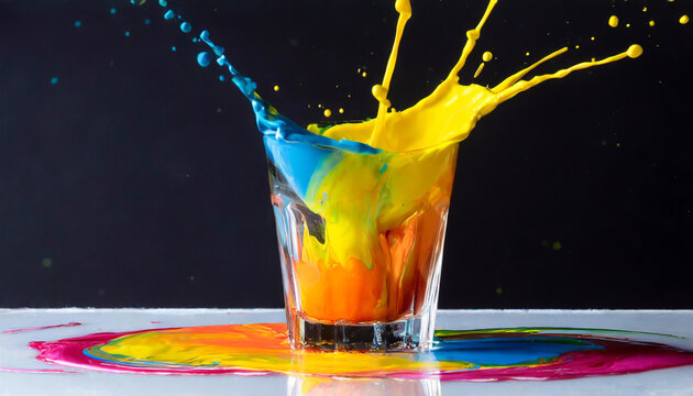 Vibrant Paint Splashing Festively from a Glass in Creative Burst of Color