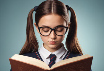 Young Girl Reading Book in School