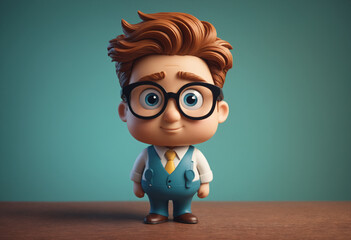 Geeky Cartoon Figure with Tie and Glasses