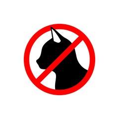 No cat allowed. Animal restriction sign flat style isolated on white background. Vector illustration