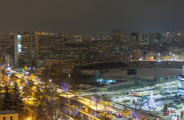 Fototapeta premium View of the night city from the roof, Novi Sad Serbia
