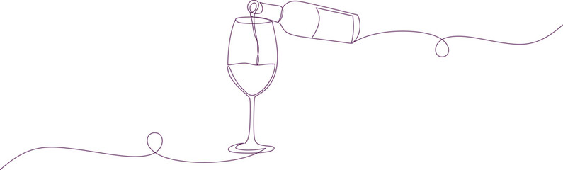 bottle of wine with wineglass line art 
