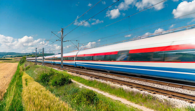 A high-speed train speeding through the French countryside