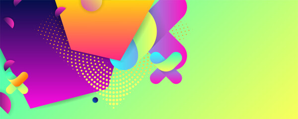 New bright juicy summer abstract fluid creative banner with lines and geometry trendy bright neon colors with dynamic lines