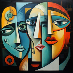 Abstract cubist of faces in contemplative shades
