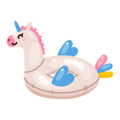 Cartoon swimming circles unicorn, on a white background