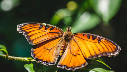 Obraz premium A stunning orange butterfly with intricate wing patterns on a dark backdrop