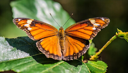 A stunning orange butterfly with intricate wing patterns on a dark backdrop