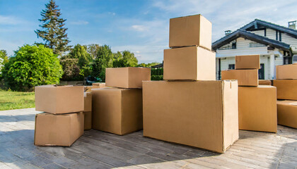 New Home Delivery Moving, Relocation, and Renovation Services with Cardboard Box Stacks