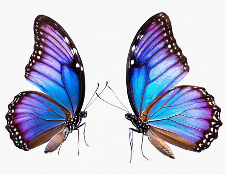 Set two beautiful blue with purple butterflies isolated on white background Butterfly © Dina
