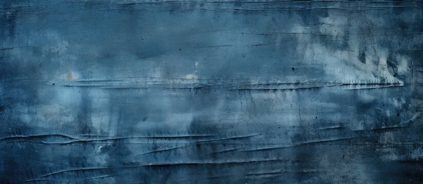 The electric blue pattern on the concrete wall creates a sense of symmetry and depth, resembling a horizon in the dark blue background