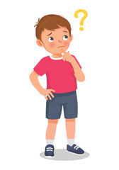 Cute little boy thinking confused with question mark