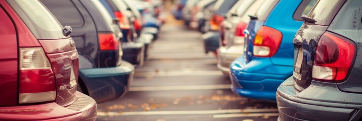 Row of cars for sale with copy space, used car sales ad offering ample text placement
