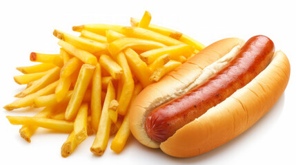 Hot dog with golden french fries